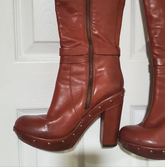 Kork-Ease Bailey Knee High Clog Heeled Platform Boots Rust/Cognac Size 6.5 - Picture 4 of 9